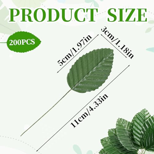 200 Pcs Artificial Wired Green Leaves for DIY Floral Crafts & Weddings