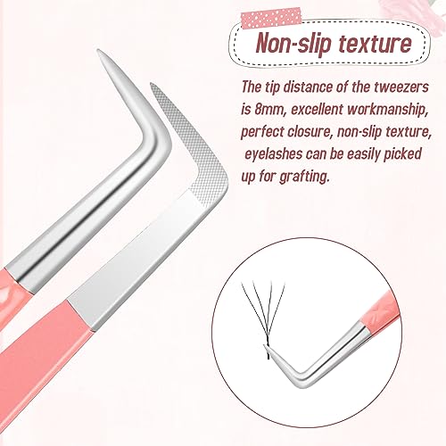 Mozeat Lens Lash Tweezers for Eyelash Extensions High Precision Nano Fiber Tip Pink