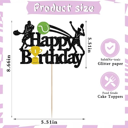 Glitter Tennis Happy Birthday Cake Topper for Sports Parties