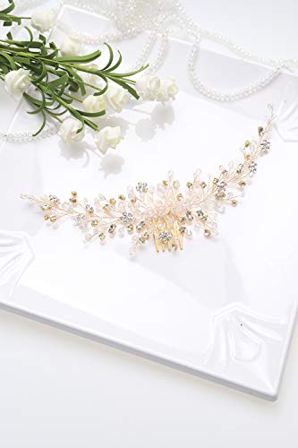 Denifery Crystal Bridal Hair Comb Gold Wedding Headpiece 11.8 Inch