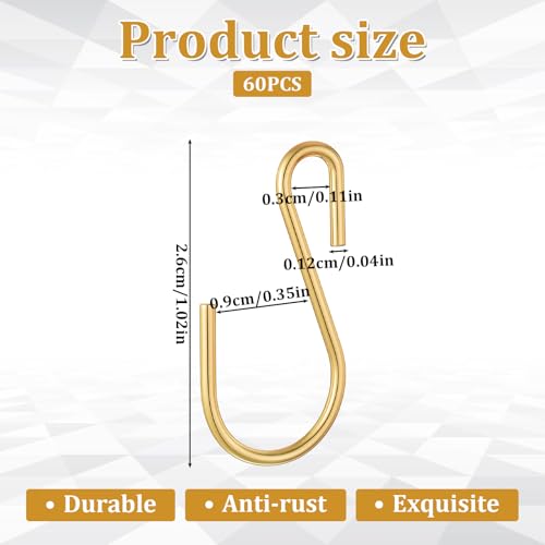 60 Pack 1-Inch Gold S Hooks - Small Decorative Metal Hooks for Hanging