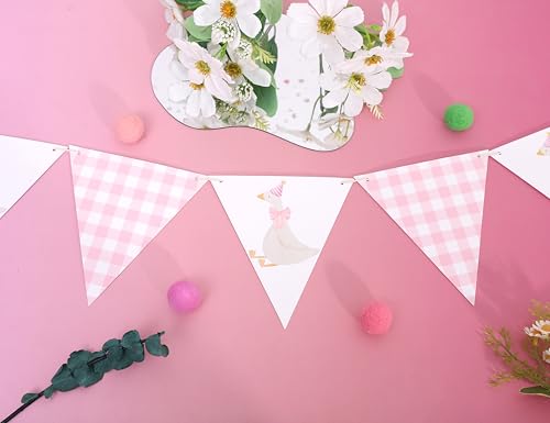 One Funny Goose Birthday Banner - Pink Gingham Baby Shower Decoration