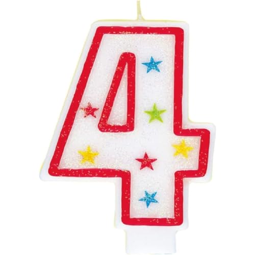 Glitter Number 4 Birthday Candle - 3.5" White Star Design