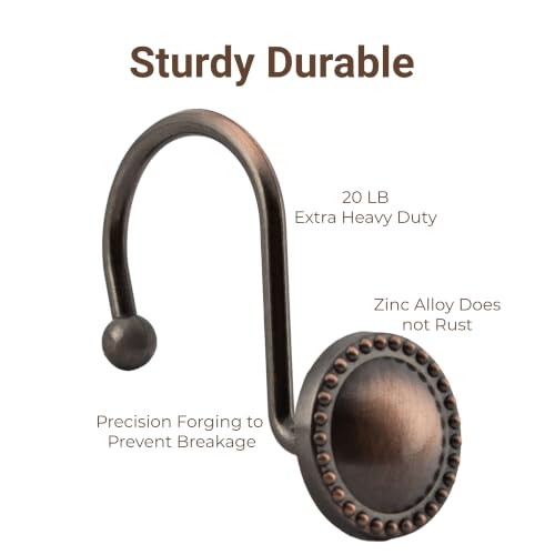Rust-Resistant Shower Curtain Hooks - 12-Pack Bronze Rings