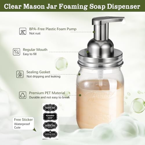 Amolliar 16oz Plastic Mason Jar Foaming Soap Dispenser - Eco-Friendly Kitchen & Bathroom Decor