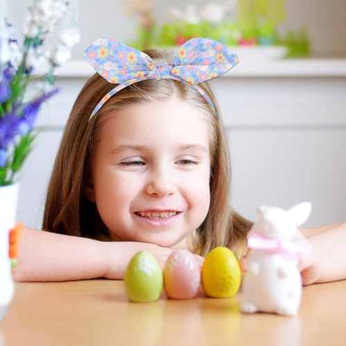 AMCAMI 6-Pack Easter Bunny Ear Headbands, Detachable Soft Bow Hair Accessories