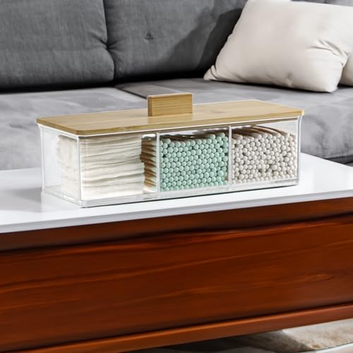 ZEXALOR Clear Acrylic Bathroom Organizer with 3 Compartments and Lid