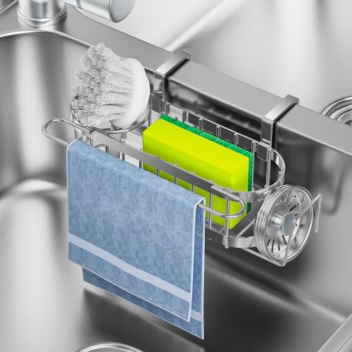 Cisily Stainless Steel Kitchen Sink Caddy Sponge Holder - Hanging Silver