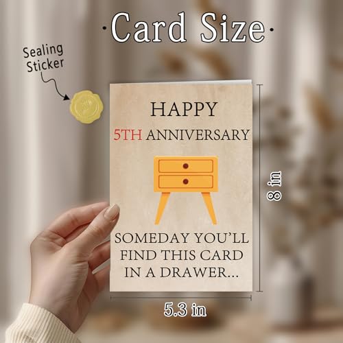 5 Year Anniversary Wood Card for Husband Wife - Funny 5th Gift