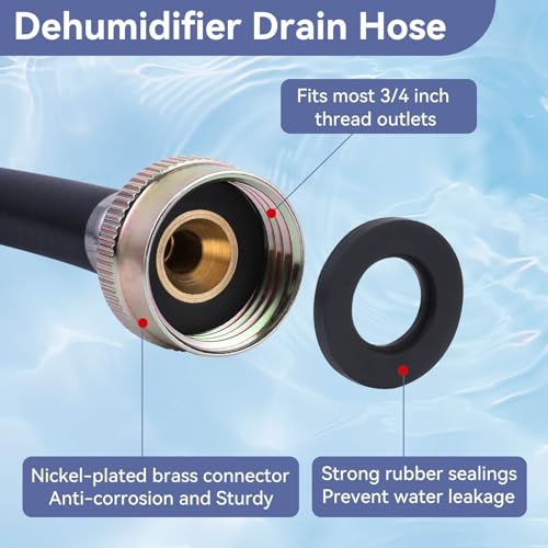 5ft Dehumidifier Drain Hose, 3/4 Inch FHT Brass Connector, Leak-Proof