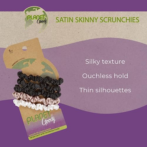 Goody Planet Ouchless Satin Skinny Scrunchies 5-Pack Black Cream Blush