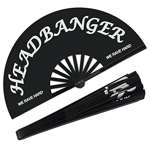 Large Handheld Rave Folding Fan - Head Banger Design for Parties