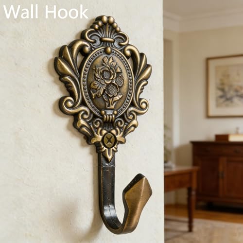 2Pcs Vintage Bronze Rose Pattern Curtain Tiebacks - Zinc Alloy Wall Hooks