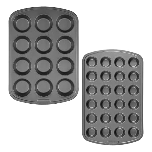 GoodCook Set of 2 Everyday Nonstick 12 cup standard and 24 cup mini Muffin Pan, Gray