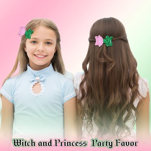 ANBALA 6-Piece Witch Hair Bow Clips - Pink & Green Glitter Hair Accessories