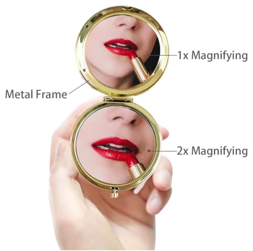 Gold Compact Mirror for Purse - 1X/2X Travel Makeup Pocket Mirror
