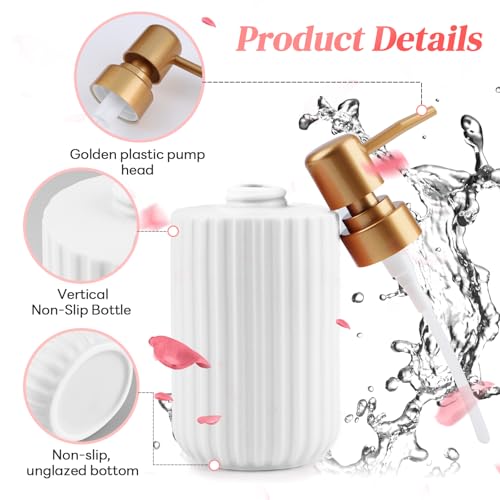 White Ceramic Bathroom & Shower Dispenser, 300ml Multi-Use Soap & Lotion Bottle