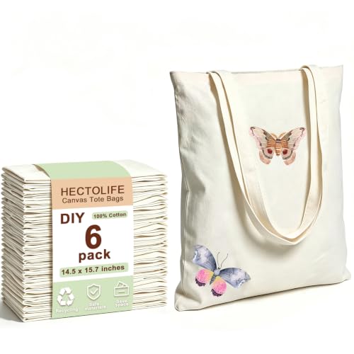 Beige Medium Canvas Tote Bag - Reusable Shopping Bag (6 Pack)