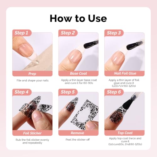 MelodySusie Lace Nail Foil Transfer Stickers - 10 Rolls Black and White