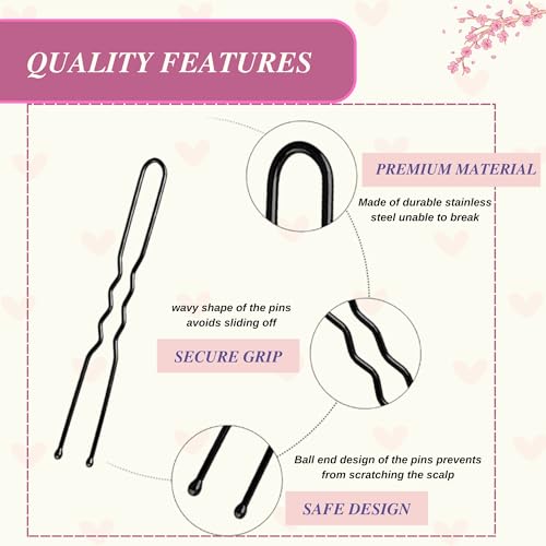 BeYOUtiholics 350-Piece Black U-Shaped Hair Pins 6cm with Storage Box