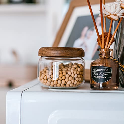 HolaJia Glass Food Storage Jar with Walnut Lid - 14oz Airtight Container