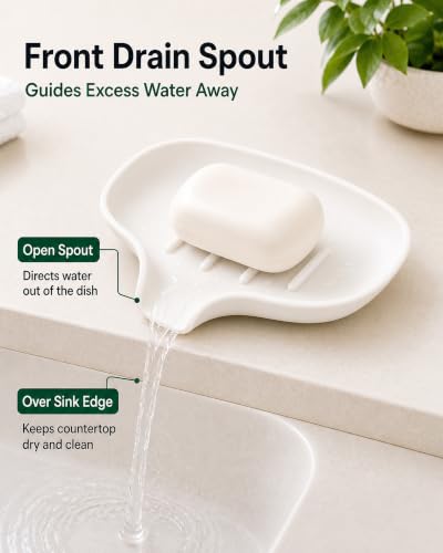 AIMAIAIMAI White Silicone 3-Pack Soap Dish with Drain Spout - Shower & Bathroom Use
