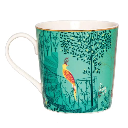 Sara Miller London India Elephant¡¯s Oasis Mug - 12oz Fine China Cup in Jade Green with 22ct Gold Accents, Collectible Tableware & Artistic Dinnerware Gift for Elephant Lovers & Afternoon Tea