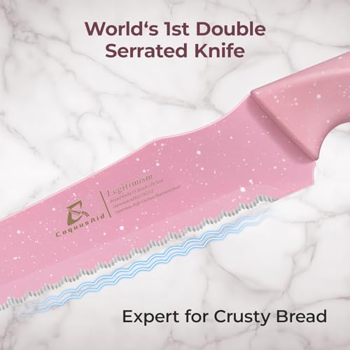 CoquusAid Double Serrated Bread Knife - 11.6 Inch Crusty Bread Slicer