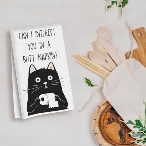 Humorous Toilet Cat Hand Towels - Funny Cat Kitchen Bathroom Decor Gift for Women