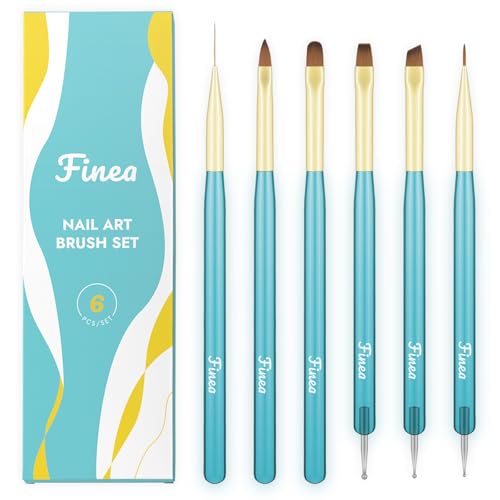 Finea Nail Art Brushes and Dotting Tools Set - 6pcs Gel Polish Liner Brushes