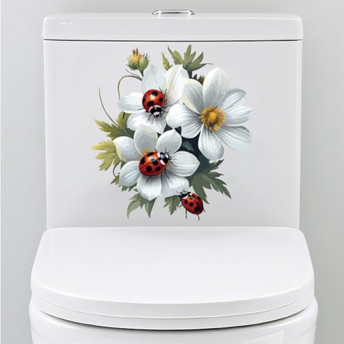 Floral Toilet Lid Cover Decal Waterproof PVC Peel and Stick Sticker