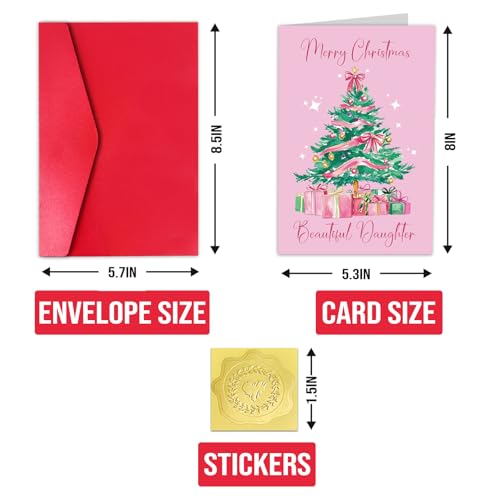 Merry Christmas Beautiful Daughter Greeting Card - Sentimental Holiday Card with Envelope