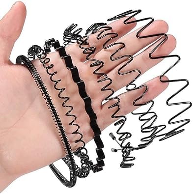 BWESOO Black Metal Wavy Headband for Men Elastic Non-Slip Hair Band