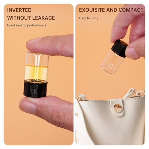 eispap 2ml Mini Glass Bottles Clear Essential Oil Vials with Black Lids, 4 Pack