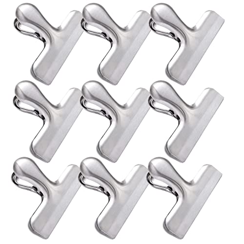 Joyberg 9 Pack Stainless Steel Chip Clips - Heavy Duty Airtight Food Seals, Silver