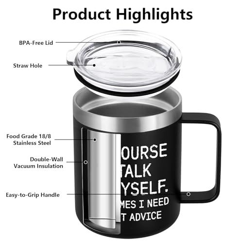 Insulated Stainless Steel Coffee Mug - Funny 'Expert Advice' Quote - Black, 12oz