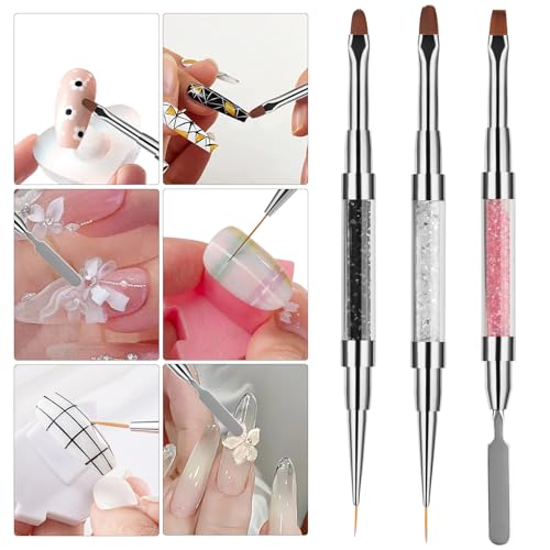 3Pcs Double-Ended Nail Art Brush Set French Manicure & Liner Brushes