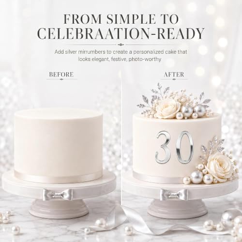 10PCS Silver Acrylic Cake Number Toppers Set - 0-9 Birthday Decor