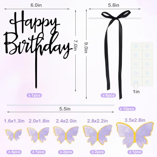 17PCS Butterfly Cake Toppers with Bows for Birthday Parties