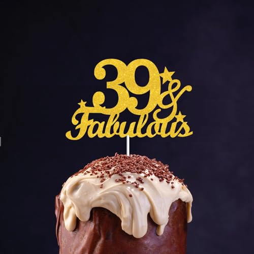 39 & Fabulous Gold Glitter Cake Topper - 39th Birthday Party Decoration