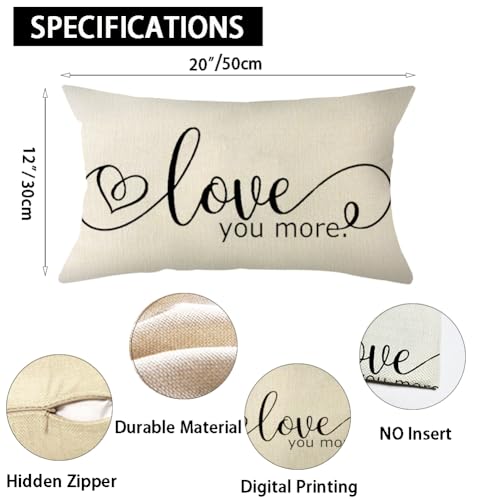 Valentine's Day Love You More Throw Pillow Cover 12x20 Inch Sofa Cushion Case