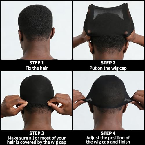 Fandamei Men's Wig Cap - 4 Pack Stretchy Nylon Stocking Hair Nets for Black Hair