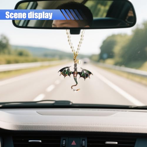 Bling Dragon Car Rear View Mirror Charm - Fantasy Rhinestone Hanging Pendant