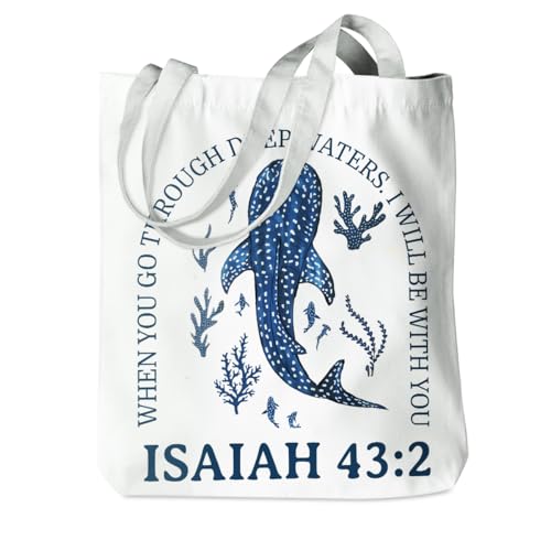Isaiah03 Floral Beach Whale Shark Canvas Tote Bag for Women Christmas Gift