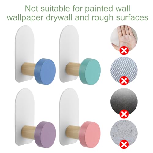 SYCOOVEN 5 Pcs Cartoon Animal Wall Hooks - Self-Adhesive Wooden Coat Hooks