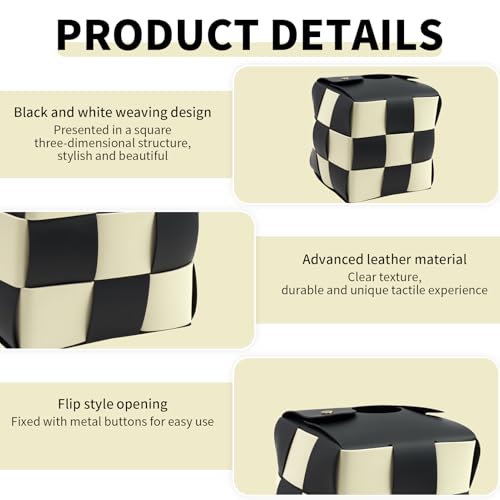 Modern PU Leather Checkered Tissue Box Cover with Metal Buckle