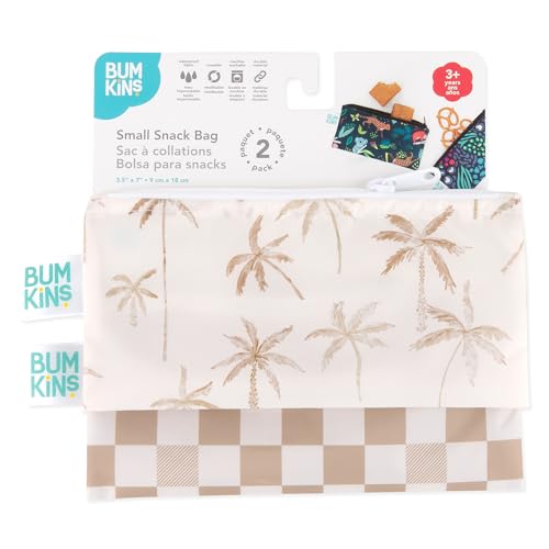 Bumkins Reusable Snack Bags, Small Palm Trees & Checks, 2-Pack