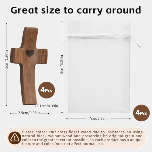 Wooden Pocket Cross Fidget for Anxiety Relief & Prayer - 4 Pcs