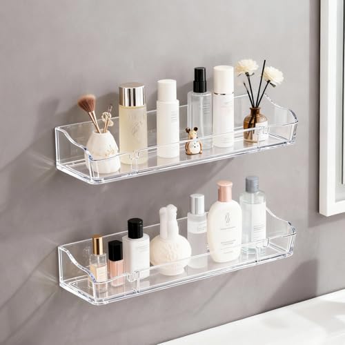 Clear Acrylic Floating Bathroom Shelves - 2pcs Durable Organizer