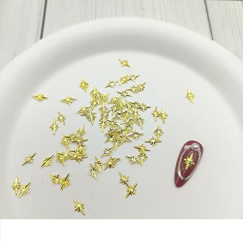WULIUFLY 200Pcs Gold Star Nail Charms - 3D Alloy Retro Nail Gems & Art Supplies